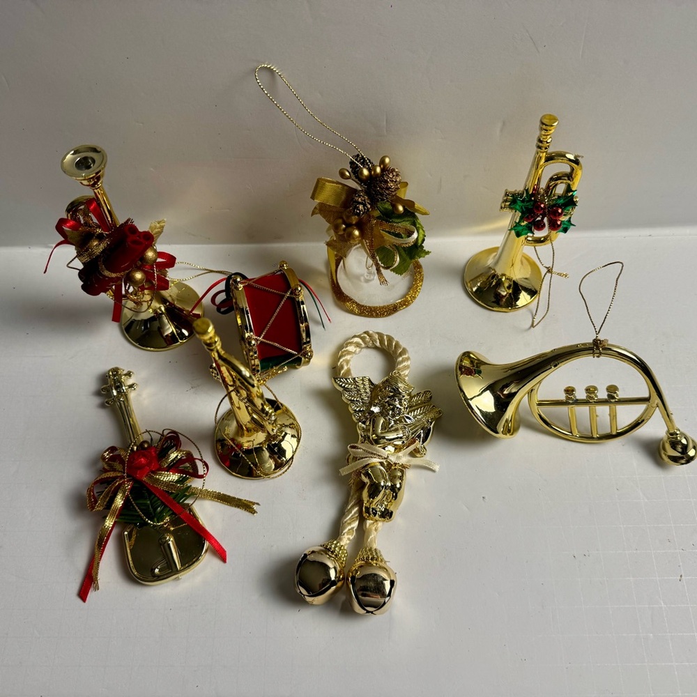 8 Pcs Gold Musical Instrument Ornaments Set